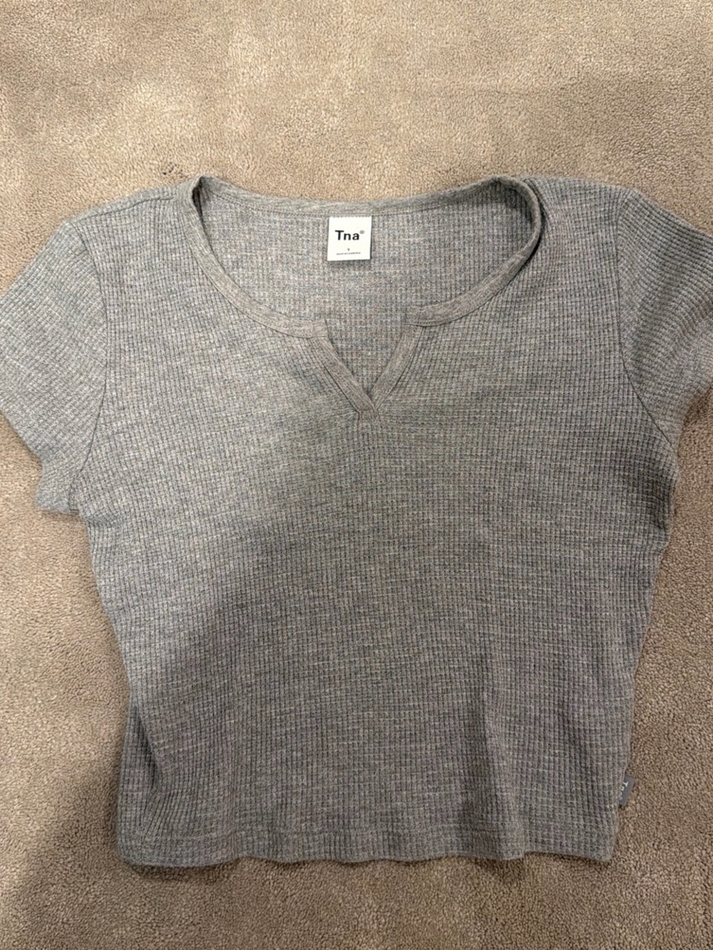 TNA Gray Ribbed Cropped V-Notch Tee